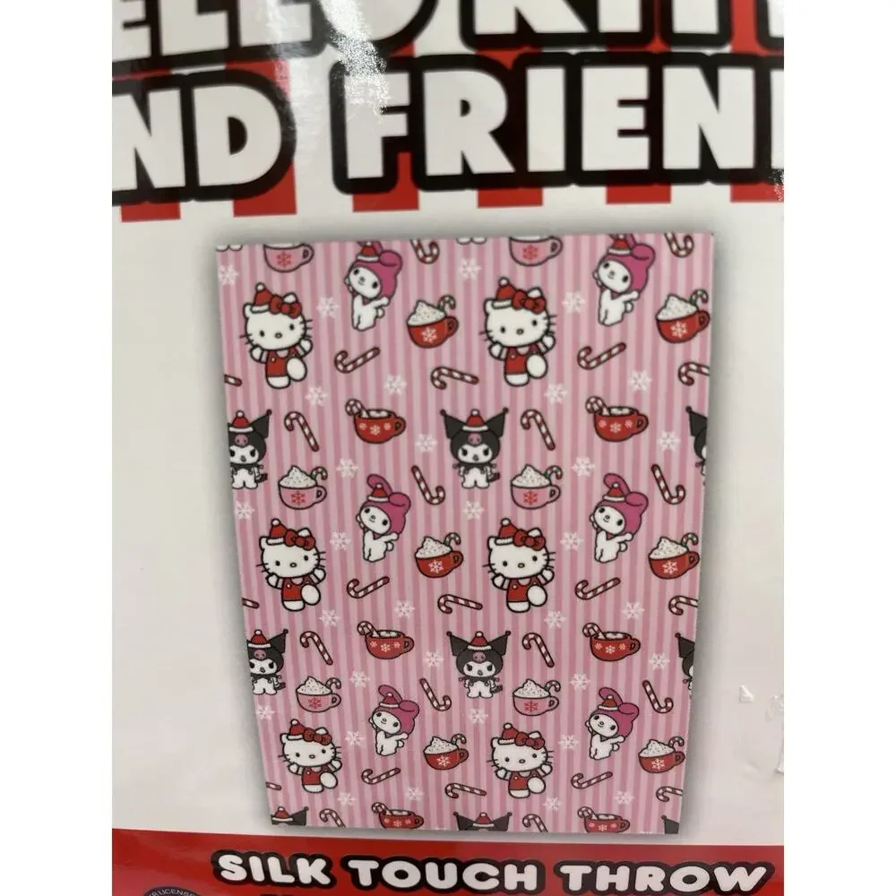 Hello Kitty Kuromi My Melody Pink Christmas Candy Cane & Cocoa Silk Touch Throw